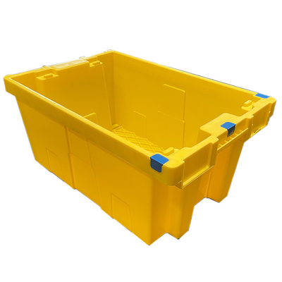 60 X 40 X 27,5 cm Żółta plastikowa ruchoma skrzynia HDPE Gniazdowe plastikowe skrzynie
