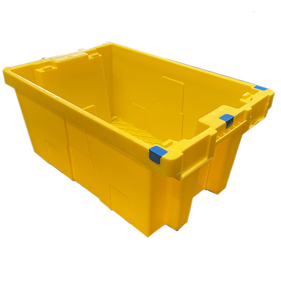 60 X 40 X 27,5 cm Żółta plastikowa ruchoma skrzynia HDPE Gniazdowe plastikowe skrzynie